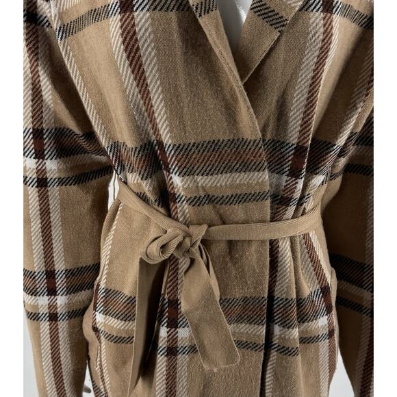 Tahari Cardigan Sweater Size XL Tan Brown Plaid Belted Duster Jacket Womens - Picture 2 of 8